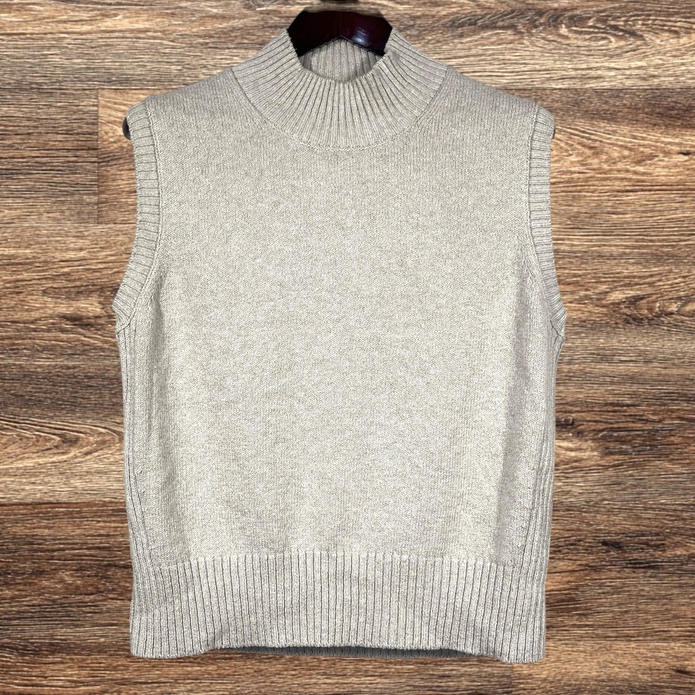 Alex Mill Mock‎ Neck Sweater Vest Womens XL Beige Cotton Blend Capsule Wardrobe